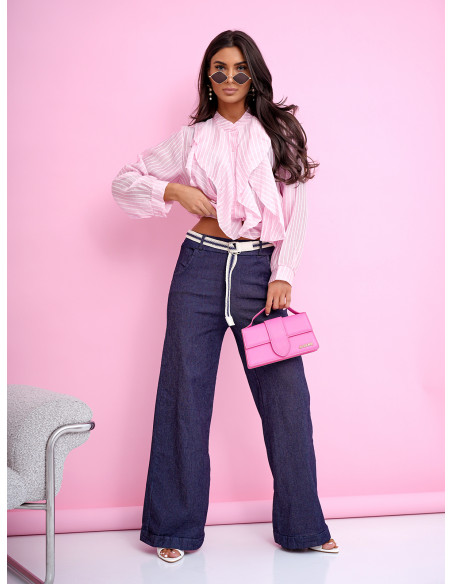 Kobieca koszula z tencelu z falbanami FABIA - pudrowy róż