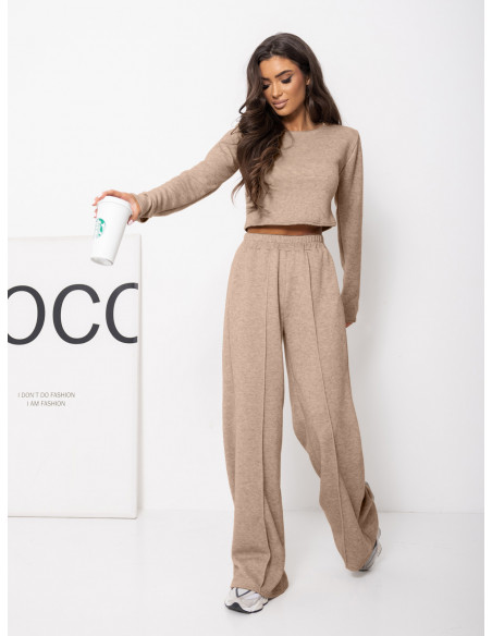 Komplet dzianinowy z szerokimi spodniami DANEB - cappuccino