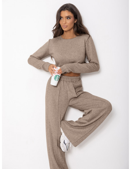 Komplet dzianinowy z szerokimi spodniami DANEB - mocha mousse