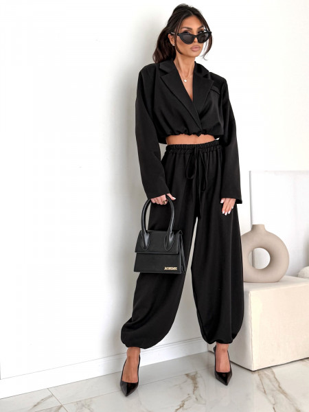 Bawełniany komplet marynarka i szerokie spodnie NAJRO - czarny