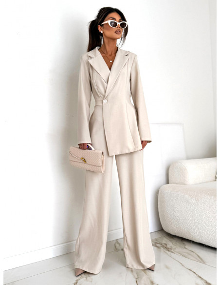 Elegancki kombinezon z szerokimi nogawkami ZIJON - beżowy