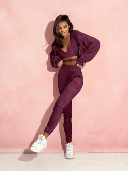 Welurowy komplet dresowy 3w1 LARS - bordowy 2