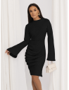 Dzianinowa sukienka  z szerokimi rękawami ELLETRA - czarna