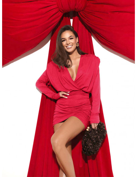 Wiskozowa sukienka mini z marszczeniem LOTTA - koralowa