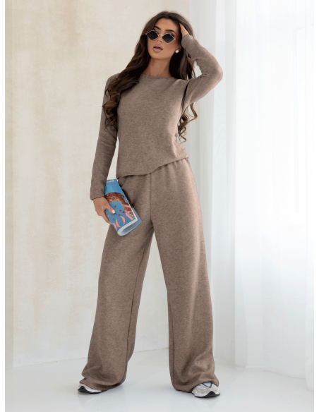 Komplet dzianinowy z szerokimi spodniami CELESTE - mocha mousse