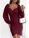 Sukienka z bufiastymi rękawami ADIANA - bordowa