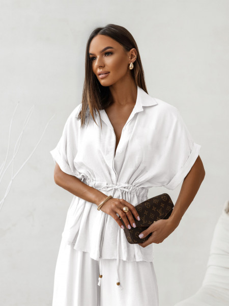 Stylowy komplet z szerokimi spodniami VELENA - biały