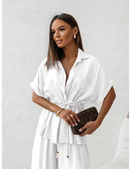 Stylowy komplet z szerokimi spodniami VELENA - biały