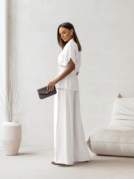 Stylowy komplet z szerokimi spodniami VELENA - biały 2