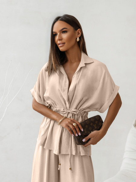 Stylowy komplet z szerokimi spodniami VELENA - beżowy 2