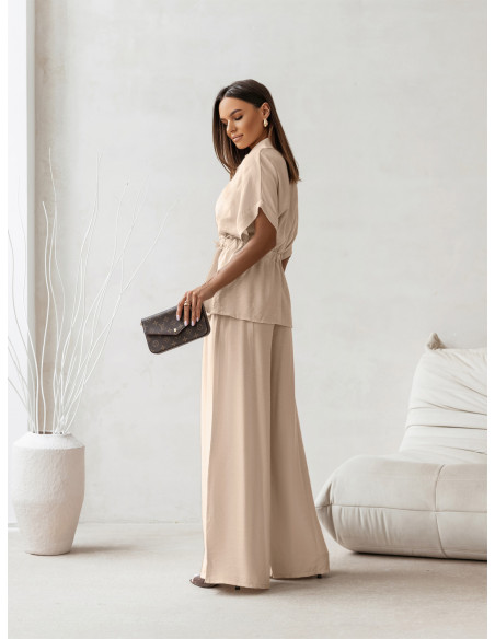 Stylowy komplet z szerokimi spodniami VELENA - beżowy