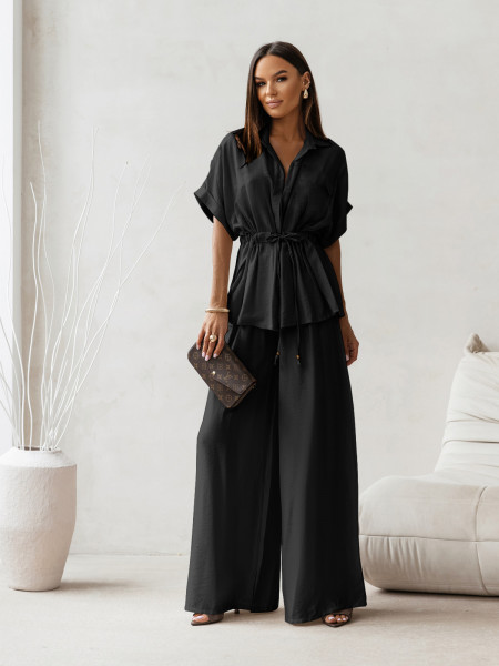 Stylowy komplet z szerokimi spodniami VELENA - czarny