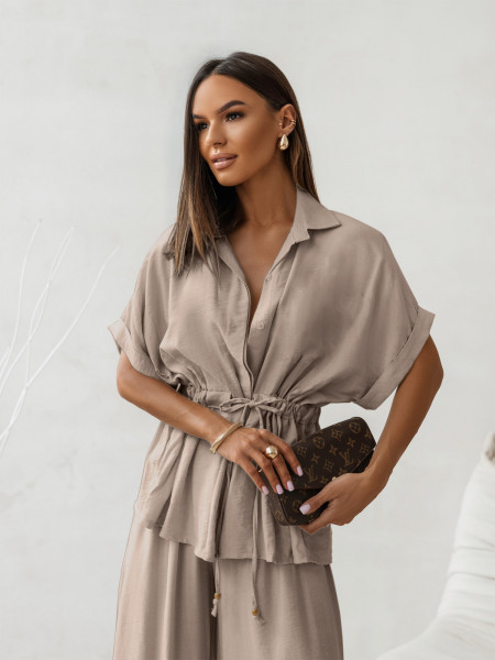 Stylowy komplet z szerokimi spodniami VELENA - mocha mousse 2