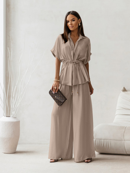 Stylowy komplet z szerokimi spodniami VELENA - mocha mousse
