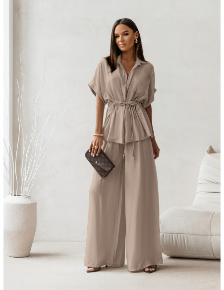 Stylowy komplet z szerokimi spodniami VELENA - mocha mousse