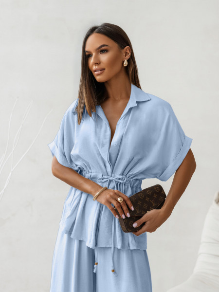 Stylowy komplet z szerokimi spodniami VELENA - błękitny