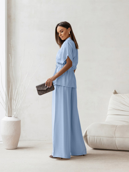 Stylowy komplet z szerokimi spodniami VELENA - błękitny 2