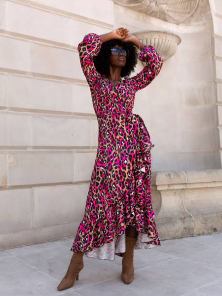 Przekładana sukienka maxi z wiskozy ELISANNE - panterka