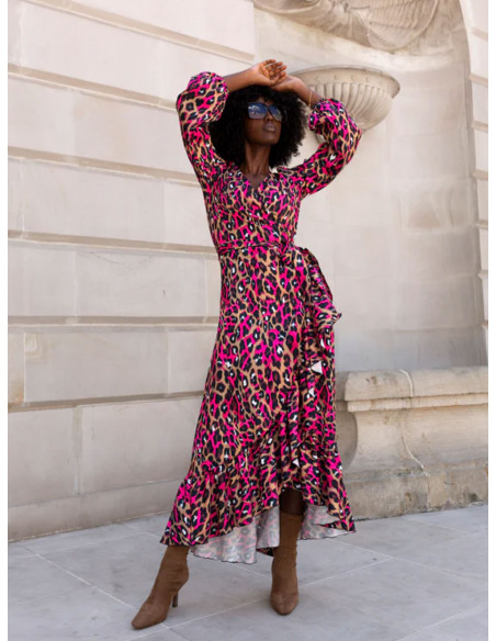 Przekładana sukienka maxi z wiskozy ELISANNE - panterka