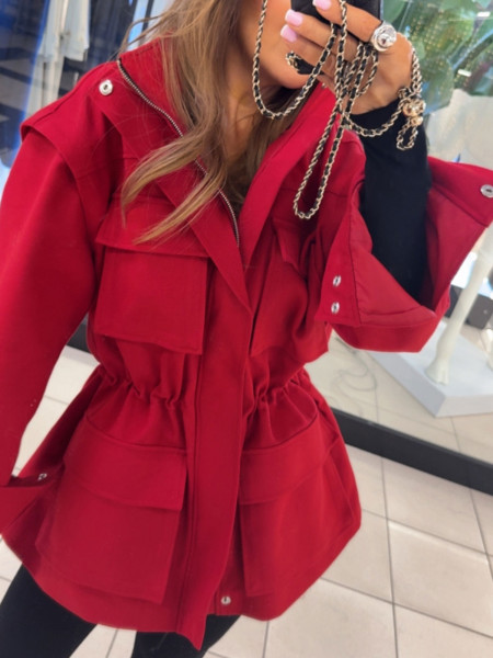 Bawełniana kurtka-kamizelka oversize 2w1 CORDA - czerwona