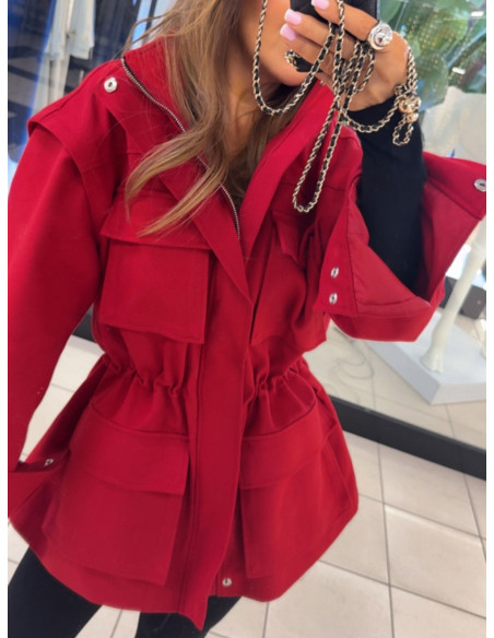 Bawełniana kurtka-kamizelka oversize 2w1 CORDA - czerwona