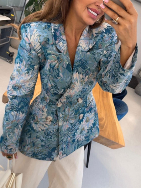 Żakardowa marynarka w kwiaty JULIANNA - niebieska 2