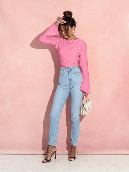 Dopasowana bluzka z szerokim rękawem MEI - pudrowy róż