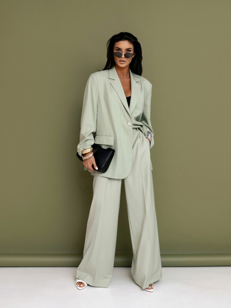 Eleganckie spodnie z kantem z wiskozy SALUBA - pistacjowe