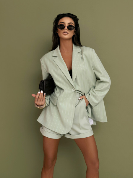 Elegancka marynarka oversize w paski CASJA - pistacjowa