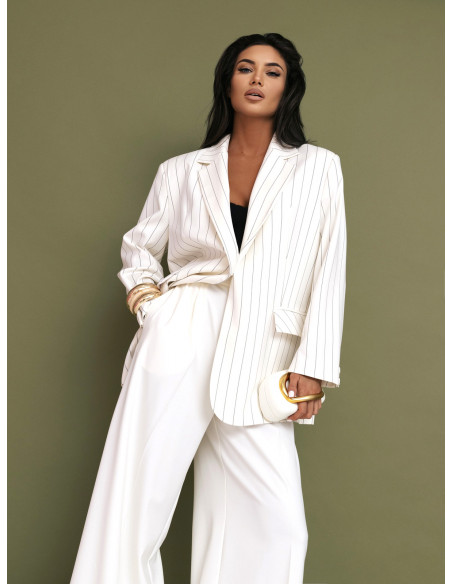 Eleganckie spodnie z kantem z wiskozy SALUBA - ecru