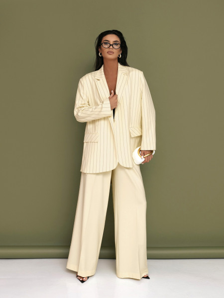 Eleganckie spodnie z kantem z wiskozy SALUBA - waniliowe