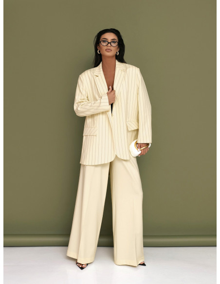 Eleganckie spodnie z kantem z wiskozy SALUBA - waniliowe