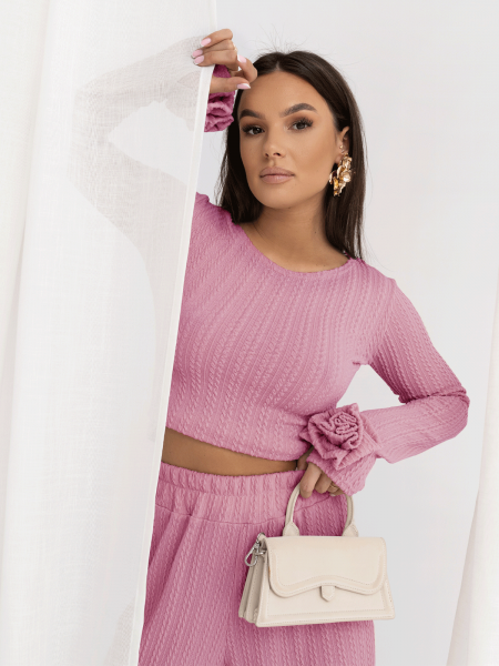 Stylowy komplet z plecionej dzianiny MAVEN - pudrowy róż