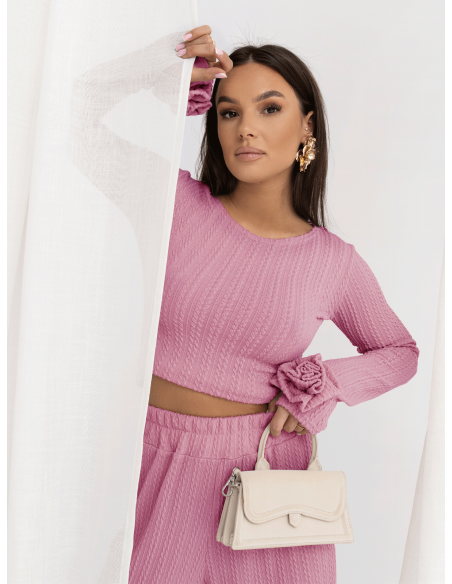 Stylowy komplet z plecionej dzianiny MAVEN - pudrowy róż