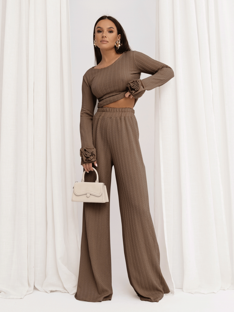 Stylowy komplet z plecionej dzianiny MAVEN - cappucino