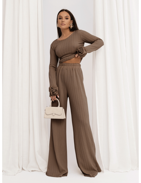 Stylowy komplet z plecionej dzianiny MAVEN - cappucino