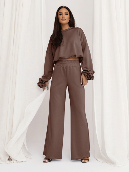 Masełkowy komplet z szerokimi spodniami POSY - mocha mousse 2