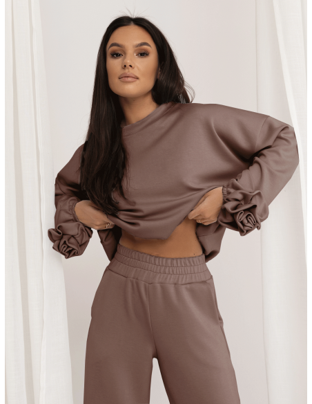 Masełkowy komplet z szerokimi spodniami POSY - mocha mousse
