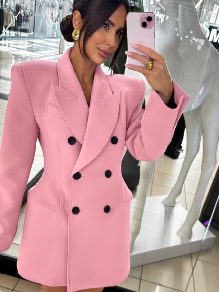 Elegancka marynarko-sukienka z guzikami AYAZ - pudrowy róż