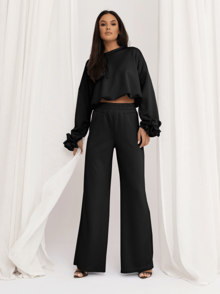 Masełkowy komplet z szerokimi spodniami POSY - czarny 2