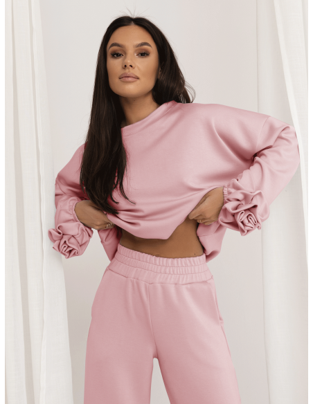 Masełkowy komplet z szerokimi spodniami POSY - pudrowy róż
