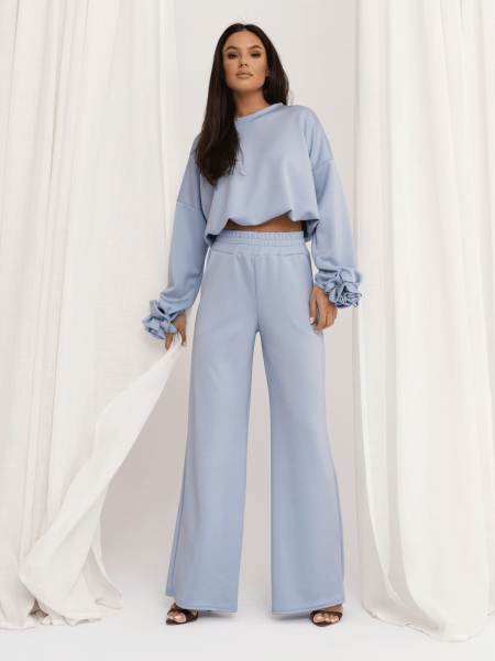 Masełkowy komplet z szerokimi spodniami POSY - błękitny 2