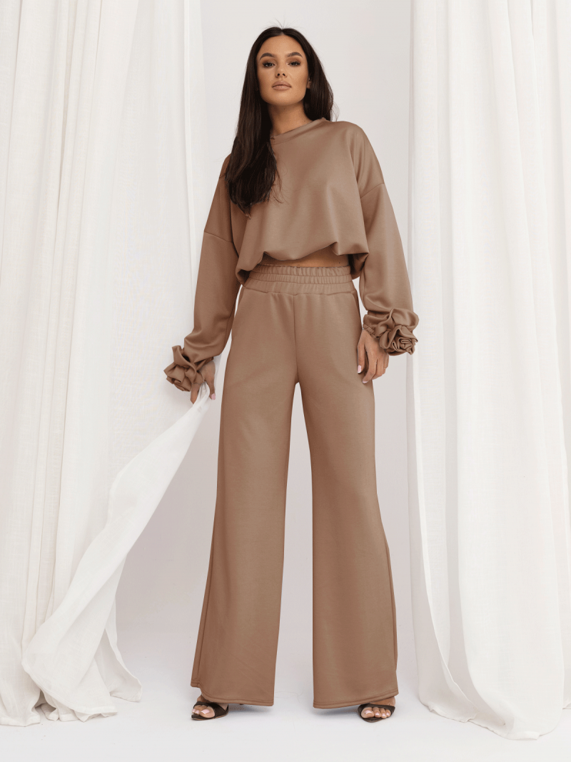Masełkowy komplet z szerokimi spodniami POSY - beżowy