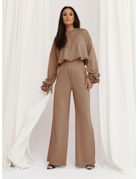 Masełkowy komplet z szerokimi spodniami POSY - beżowy