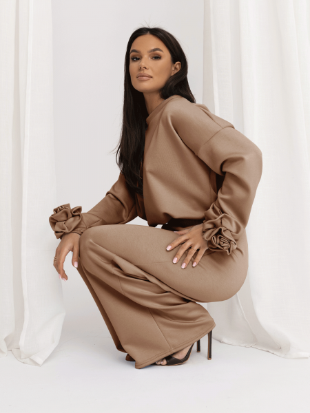 Masełkowy komplet z szerokimi spodniami POSY - beżowy 2