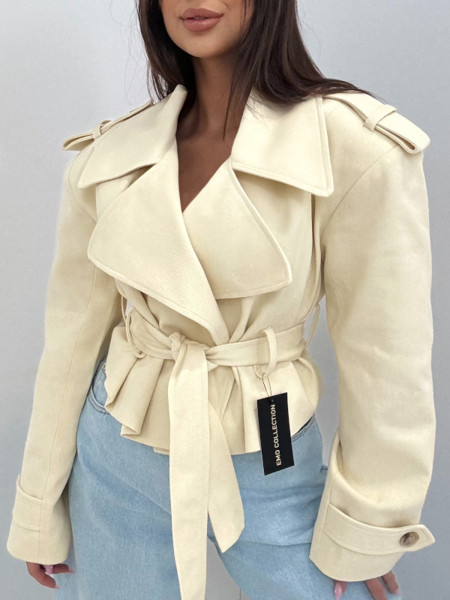 Bawełniany płaszcz trencz z paskiem HANTER - waniliowy