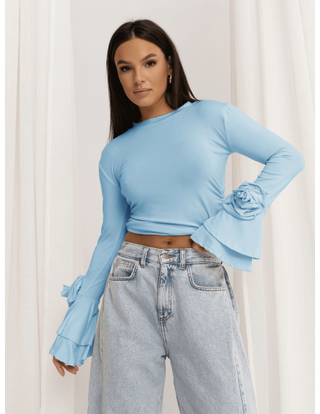 Wiskozowa bluzka z szerokimi rękawami REINE - błękitna