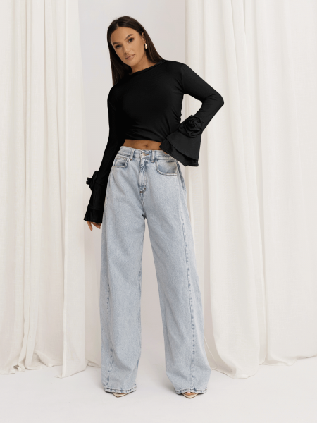 Wiskozowa bluzka z szerokimi rękawami REINE - czarna