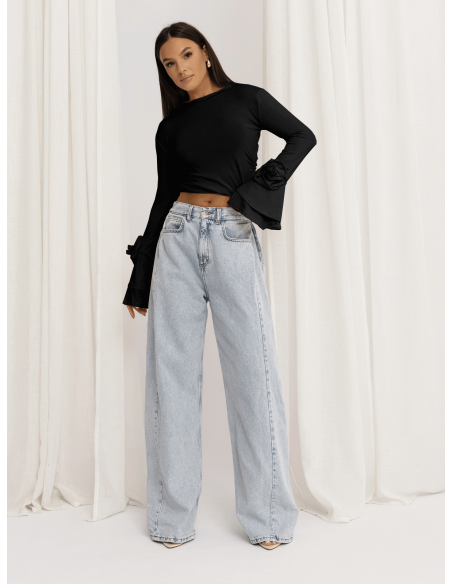 Wiskozowa bluzka z szerokimi rękawami REINE - czarna