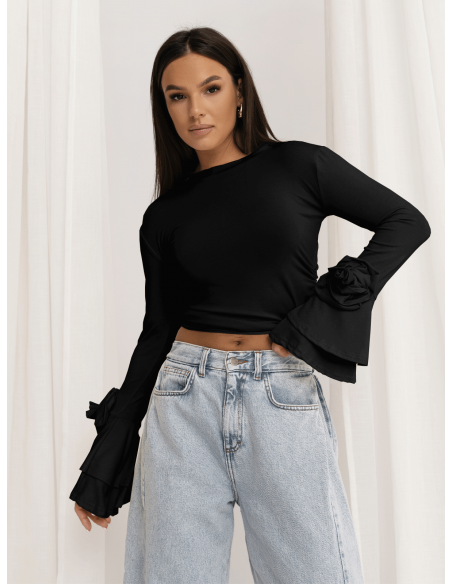 Wiskozowa bluzka z szerokimi rękawami REINE - czarna